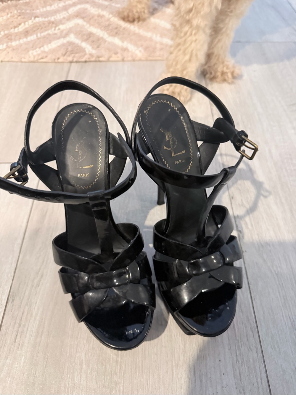Saint Laurent Black Patent Leather Bow-Strap Heels